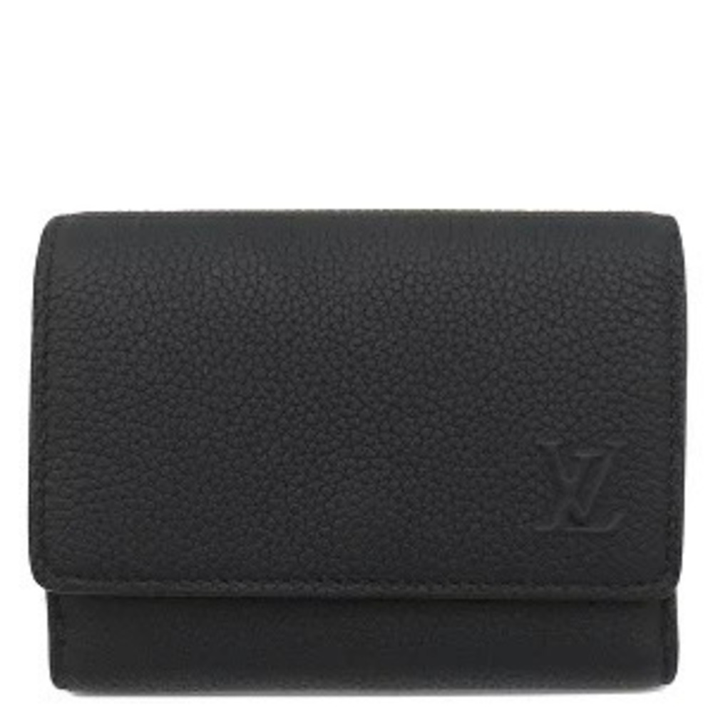Louis Vuitton Victor Tri fold Wallet Calfskin Waxy Calf Leather Black Compact